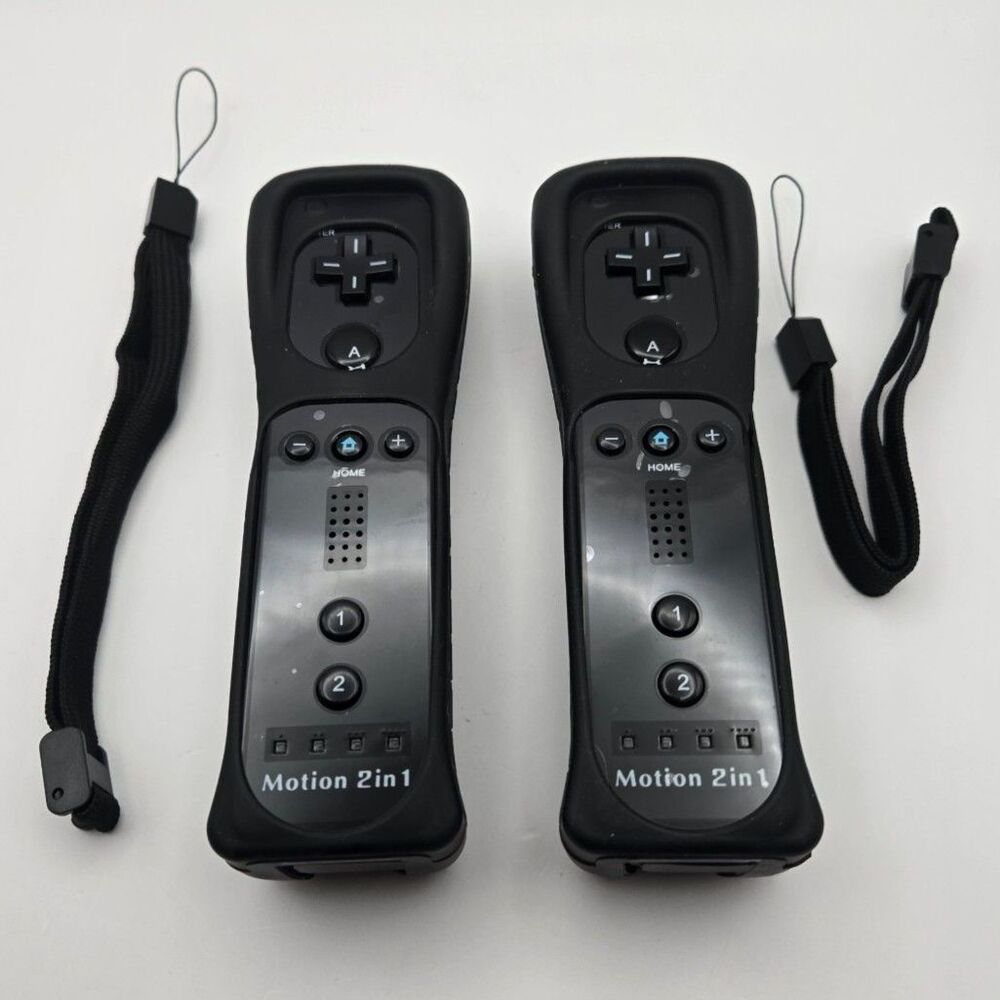 2x Black Motion 2 in 1 Remote Controllers for Nintendo Wii - Turns On AS IS